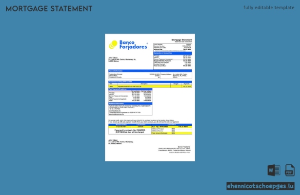 Beispiel eines Hypothekenauszugs der mexikanischen Banco Forjadores (Word- und PDF-Datei)
